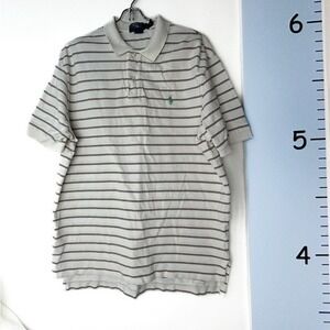 Polo by Ralph Lauren White & Brown Stripes Polo Shirt Green Pony‎ Logo Men Large